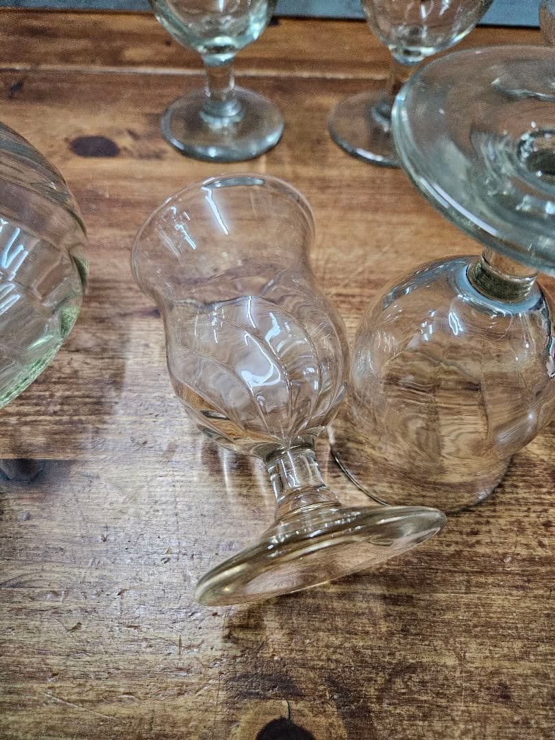 前田一郎 作 足付きグラス 5客 デキャンタ セット レトロ 吹き硝子