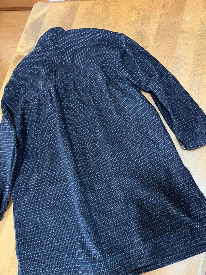 古布リメイク　久留米絣　チュニック　ロングシャツ　フリル　ハンドメイド