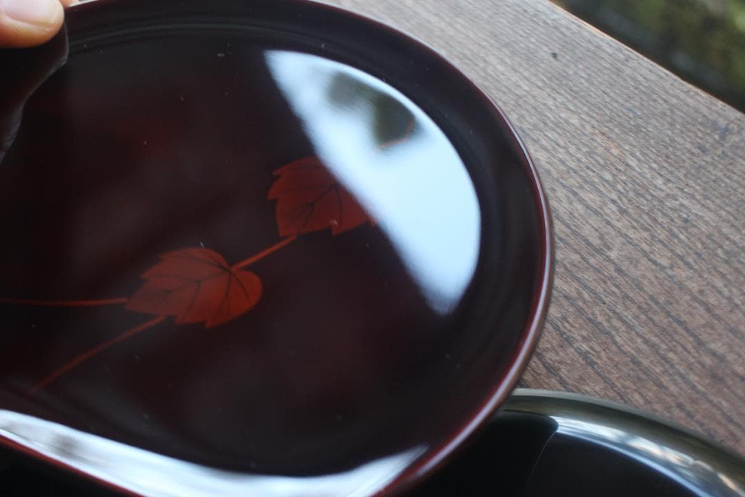 デッドストック！極上白檀蔦蒔絵の映える半月形銘々皿5点（検輪島塗お皿小皿菓子皿