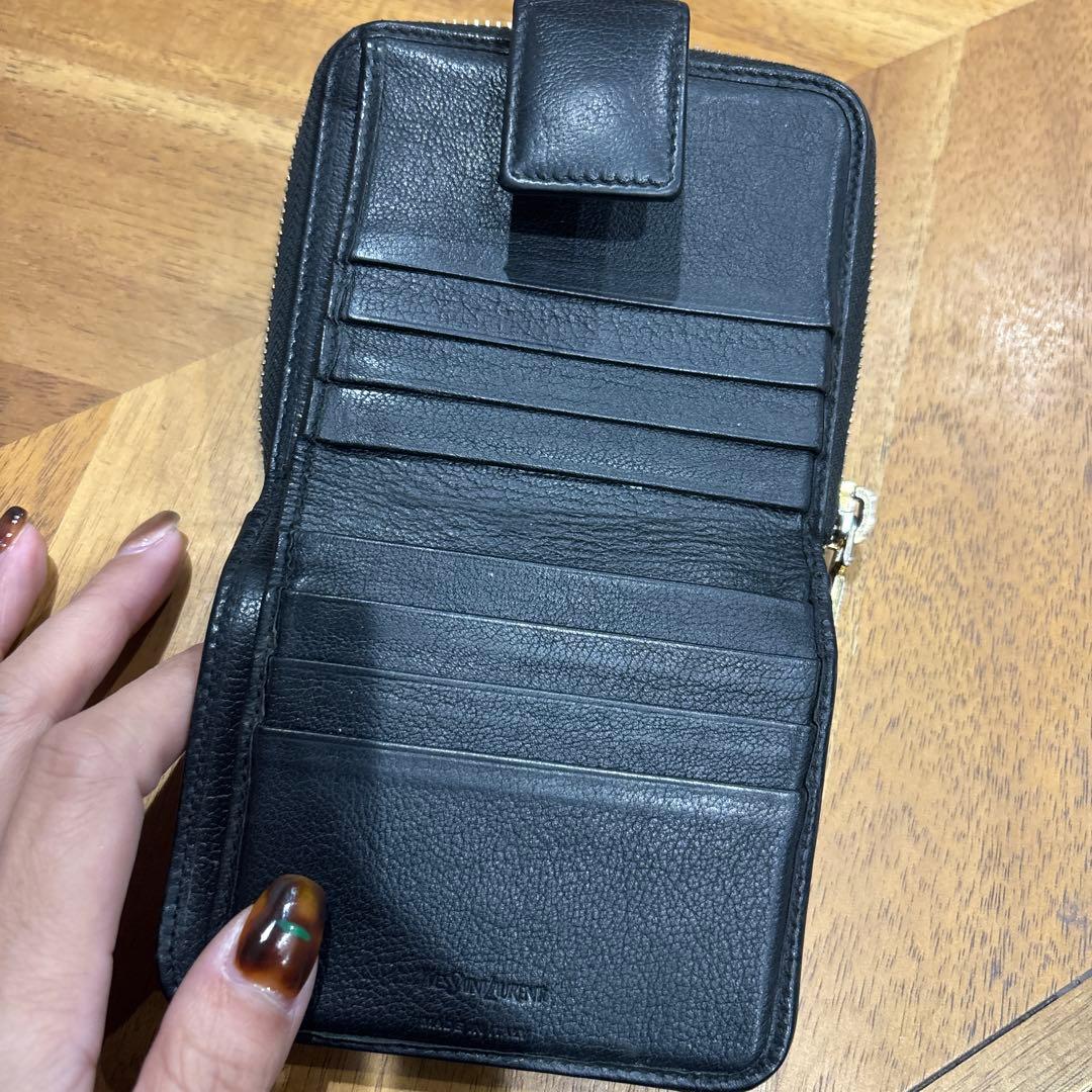 YSL ブラックレザー 二つ折り財布 サンローラン カサンドラ