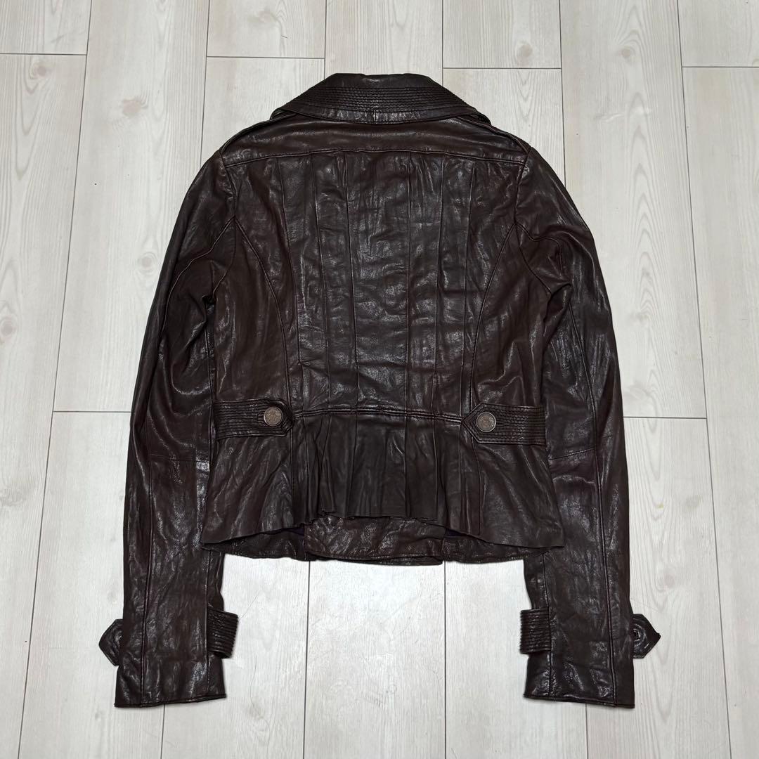 00s Archive ブラウン レザー ナポレオンジャケット 本革