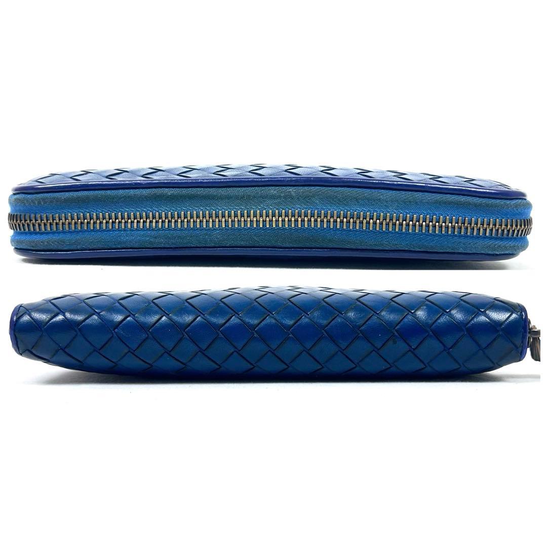 ボッテガヴェネタ　長財布　ラウンドファスナー　イントレチャート　レザー　ブルー