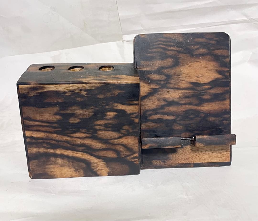 (確認用品) 黒柿一体型ペン立てスマホスタンド