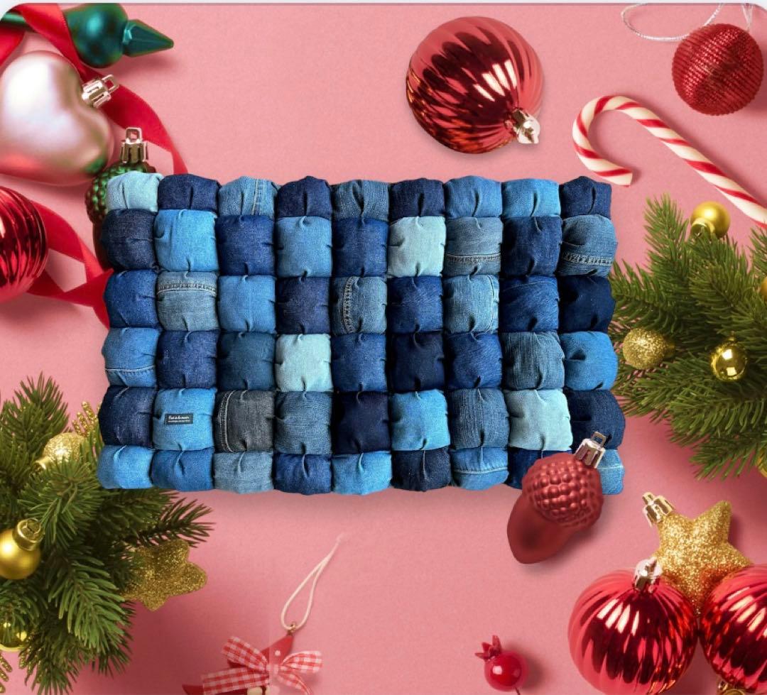 ぽこぽこカフェマット　Mサイズ　クッション　①  デニムリメイク