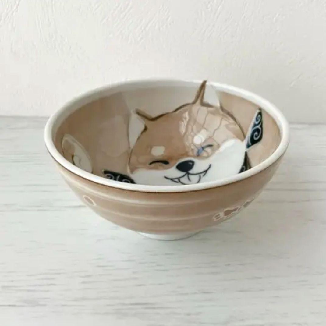 新品　日本製　笑いぬ　軽量茶碗　柴犬　ブラウン　犬