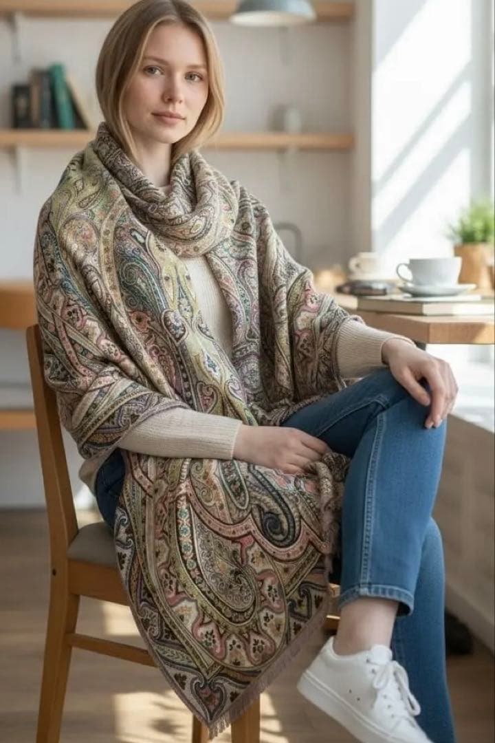 最終値下げ！イタリア製　エトロ　ペイズリー柄　シルクウール　大判　ショール