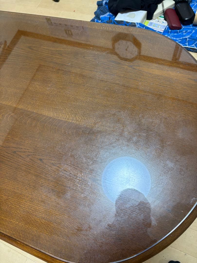 カリモク家具 カリモク 木製オーバル型センターテーブル ガラス天板付き 年代物