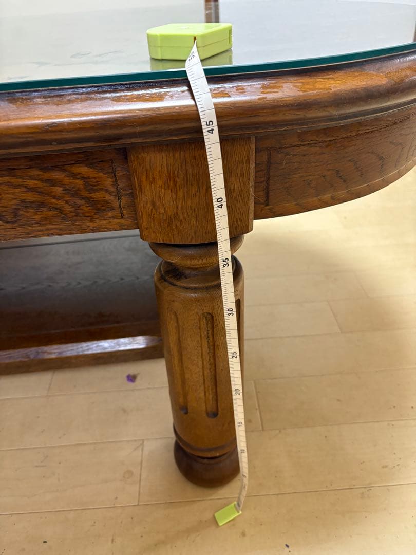 カリモク家具 カリモク 木製オーバル型センターテーブル ガラス天板付き 年代物