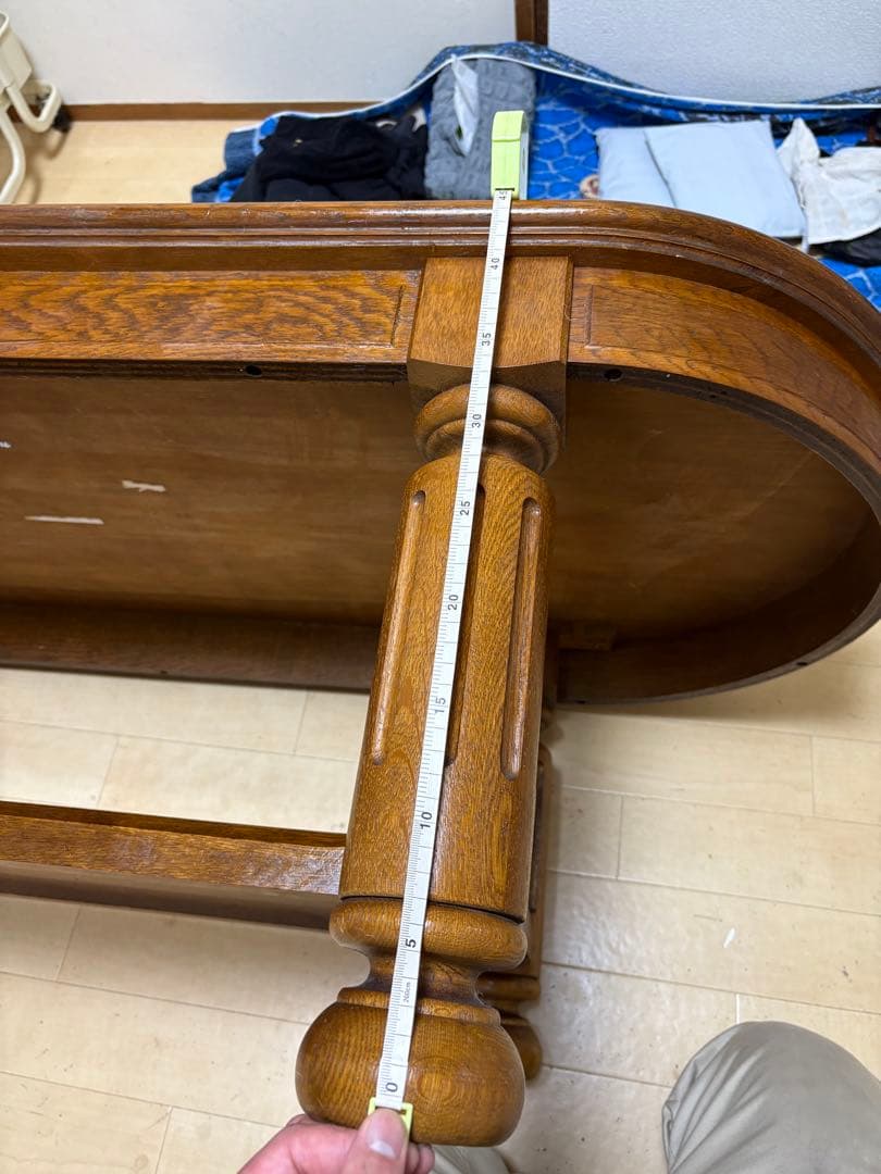 カリモク家具 カリモク 木製オーバル型センターテーブル ガラス天板付き 年代物