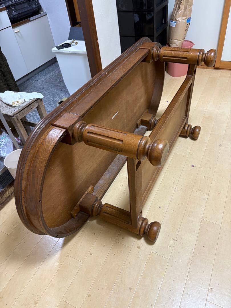 カリモク家具 カリモク 木製オーバル型センターテーブル ガラス天板付き 年代物