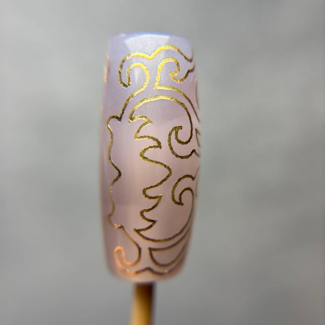 tamago玉髄　如意蓮花天珠　ピンク+朱砂入り　11-86