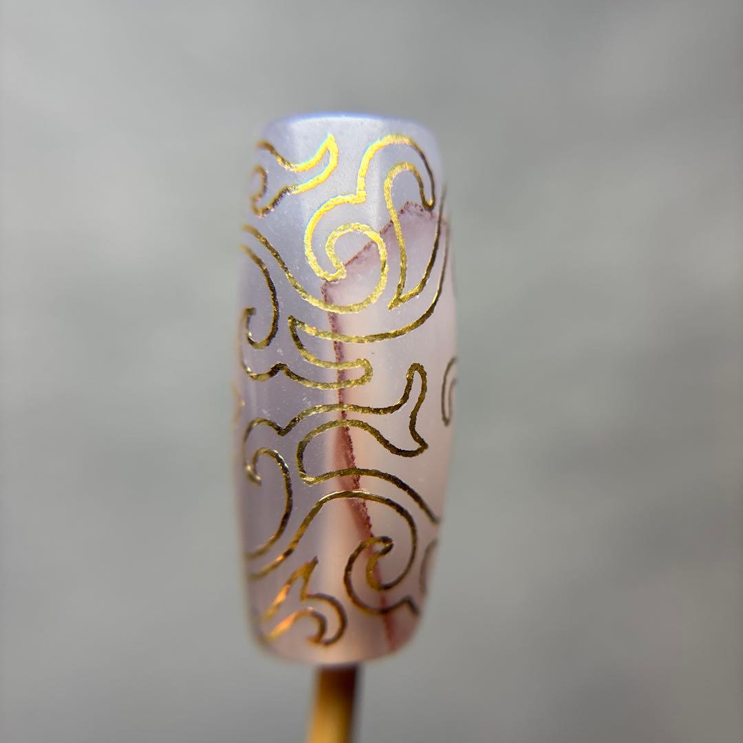 tamago玉髄　如意蓮花天珠　ピンク+朱砂入り　11-86