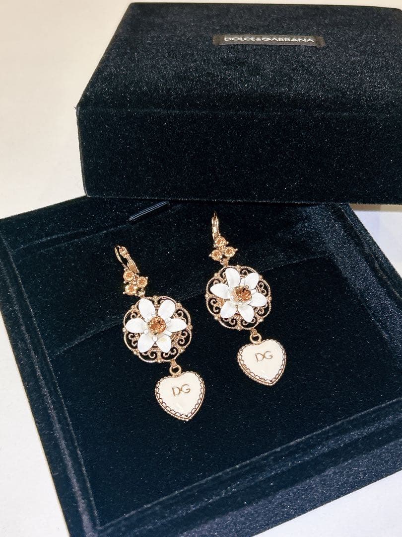 DOLCE&GABBANA フローラル＆ハートモチーフ クリスタル ピアス