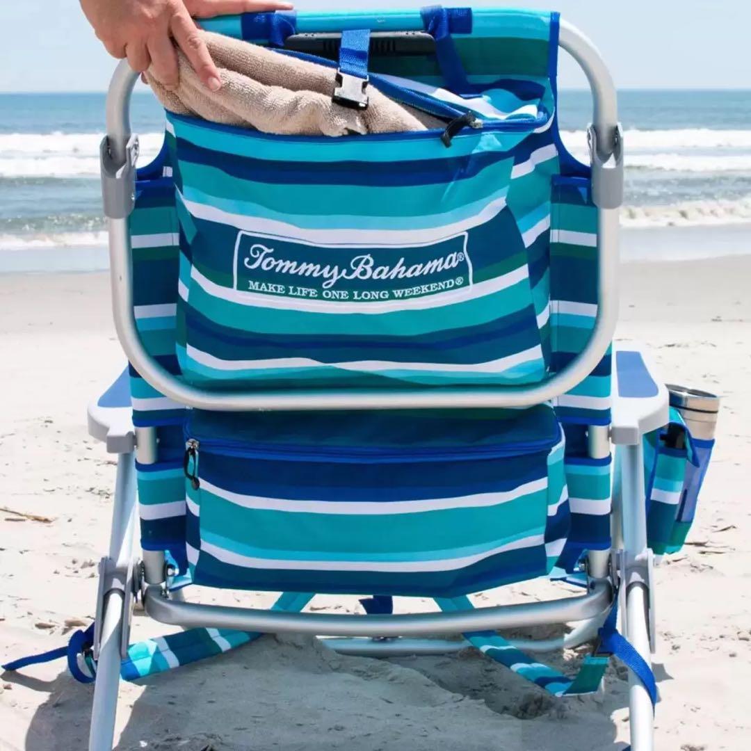 トミーバハマ ビーチチェア 白/青　2脚セット