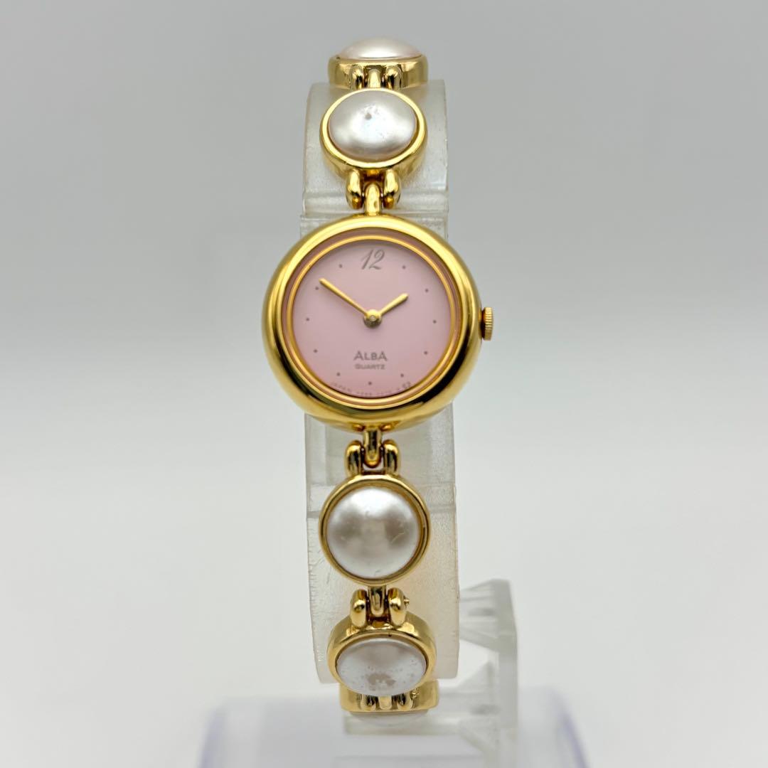 激レア✨SEIKO ALBA 腕時計 パール装飾 ラウンド ゴールド ブレス