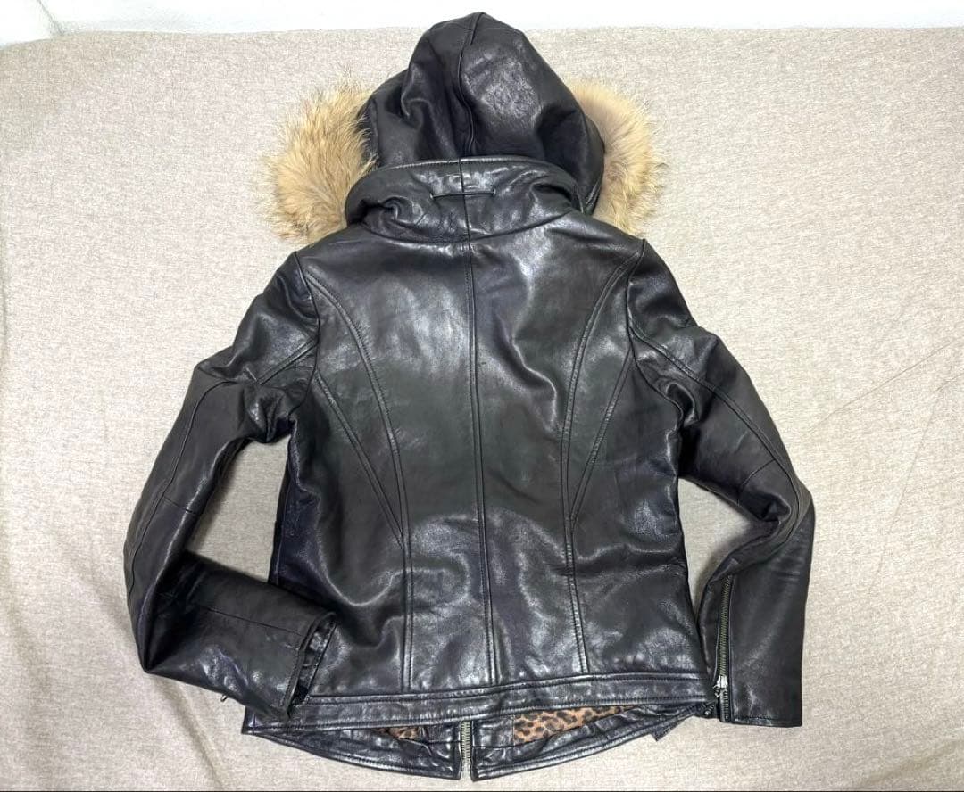 goa ブラックレザーライダースジャケット（ファー付き）ゴア　2