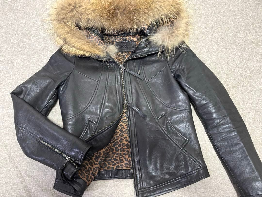 goa ブラックレザーライダースジャケット（ファー付き）ゴア　2