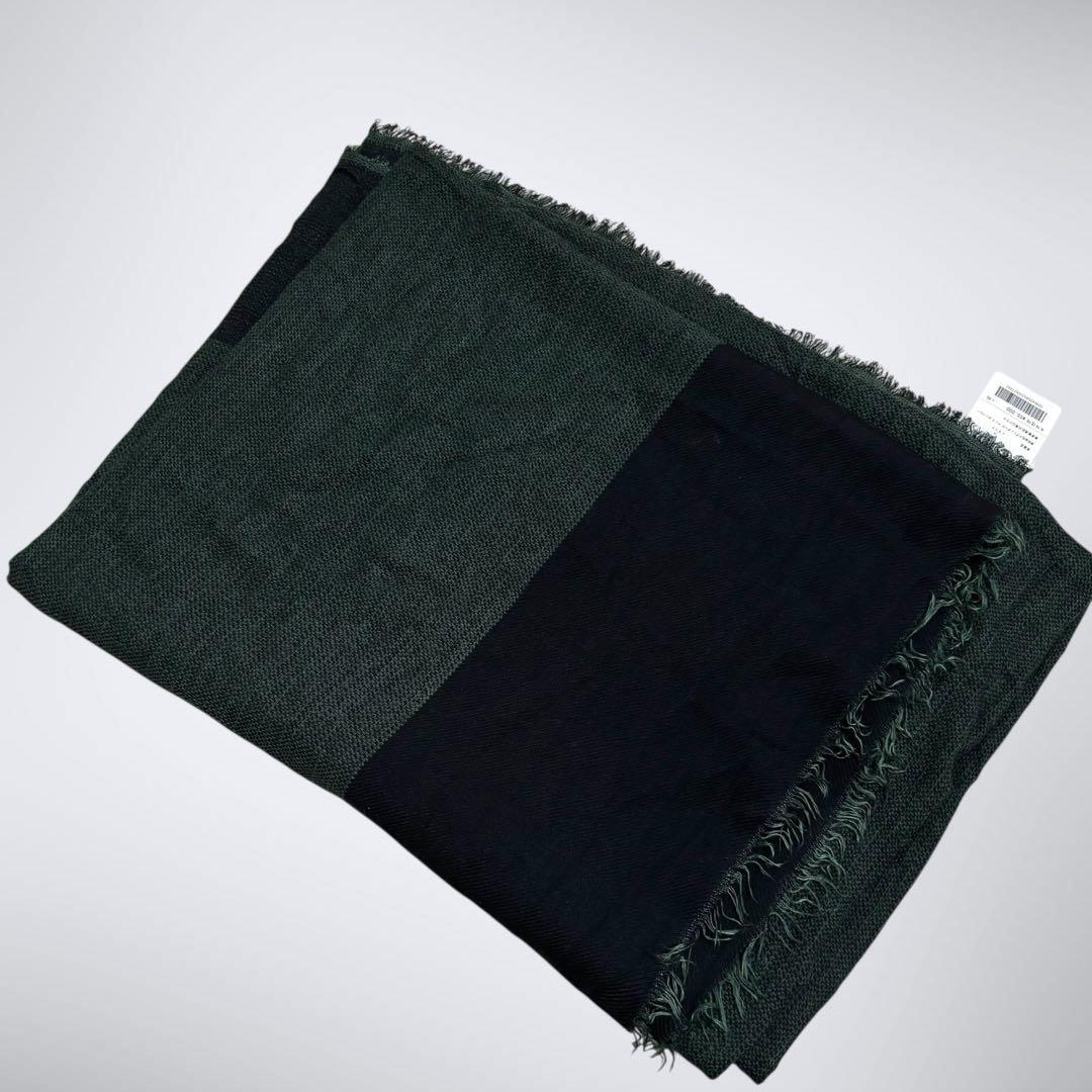 極美品タグ付 ファリエロサルティ 大判ストール ウールシルク 濃緑×黒 定価6万