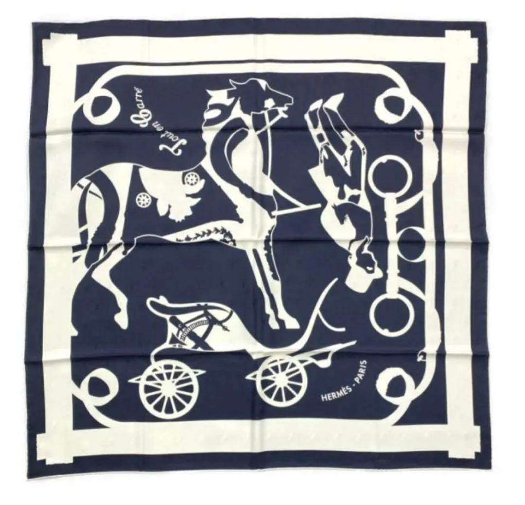 ☆新品タグ付☆エルメス Hermes カレ90 すべてはカレの中に　ネイビー