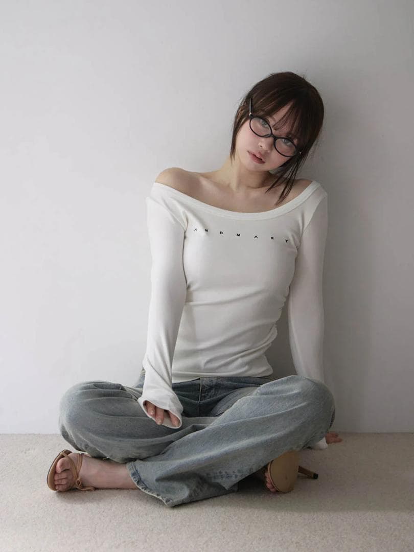 新品ANDMARY Mary logo cable knit set ivory