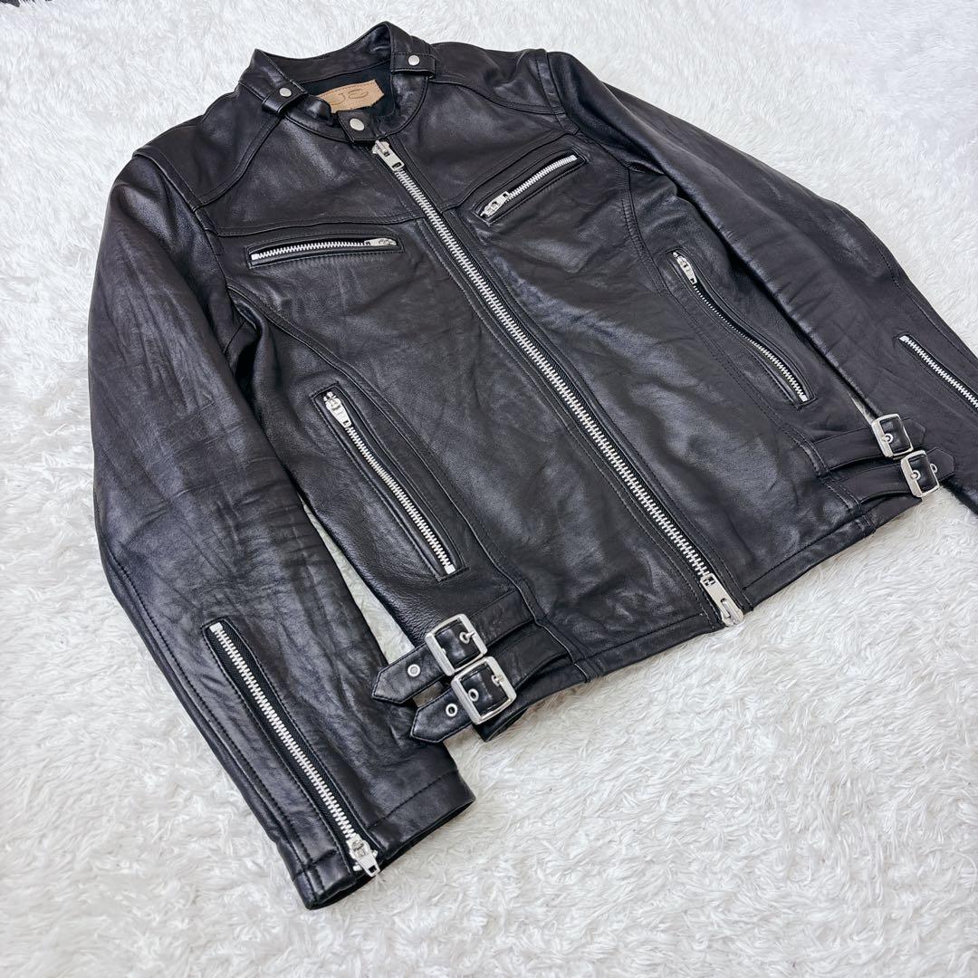 美品　ジャックローズ　シングルライダースジャケット　ラムレザー　ベルト　短丈　M