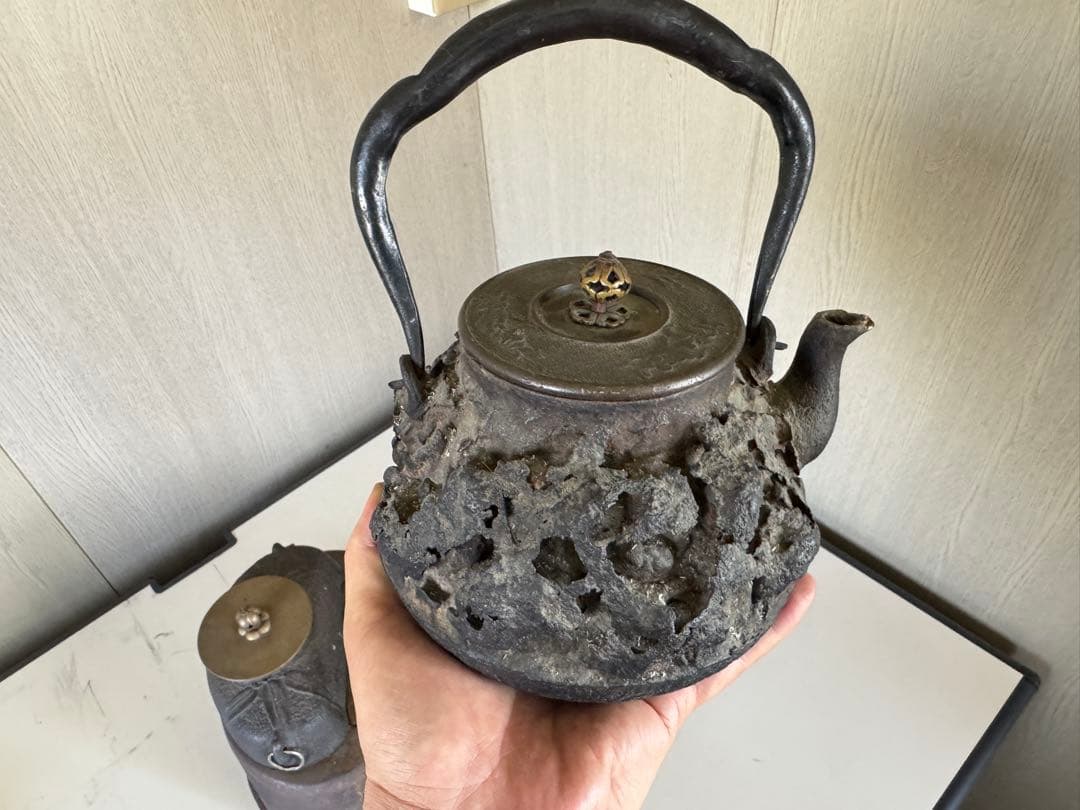 龍文堂 五徳 鉄壷 骨董 時代物 煎茶道具 茶釜 火鉢 囲炉裏 鉄瓶