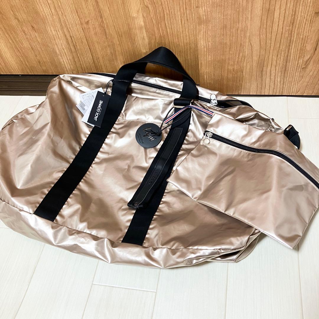 新品 ジャックゴムライト ボストンバッグ ポーチ付き シャンパンゴールド
