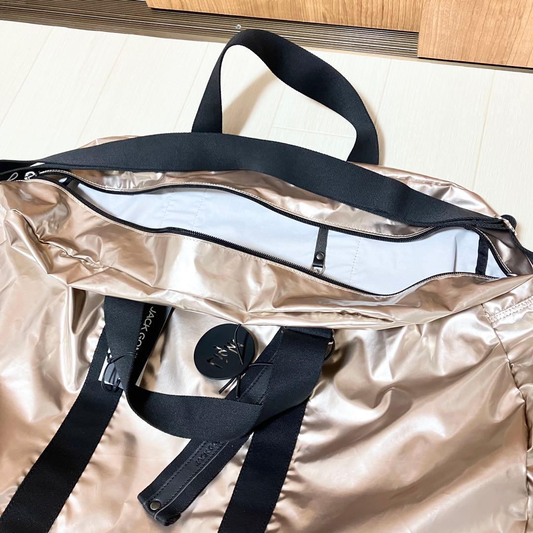 新品 ジャックゴムライト ボストンバッグ ポーチ付き シャンパンゴールド