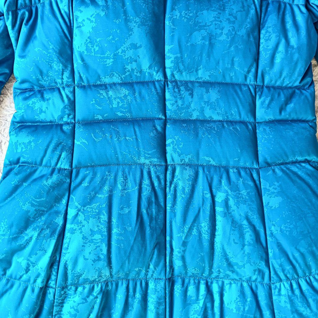 【イッセイミヤケ】ロングダウンコート ブルー 総柄 サイズ2