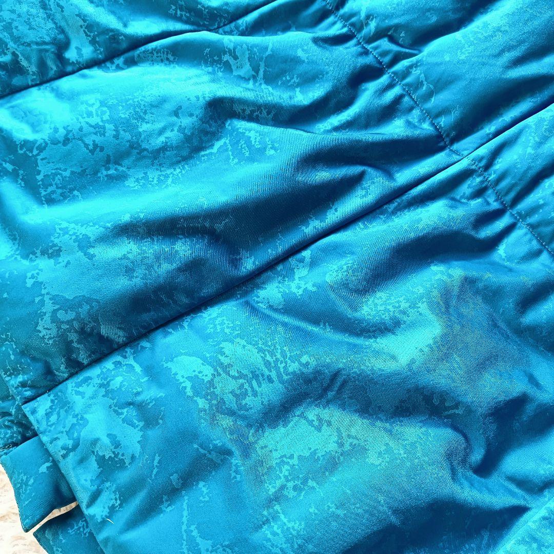 【イッセイミヤケ】ロングダウンコート ブルー 総柄 サイズ2