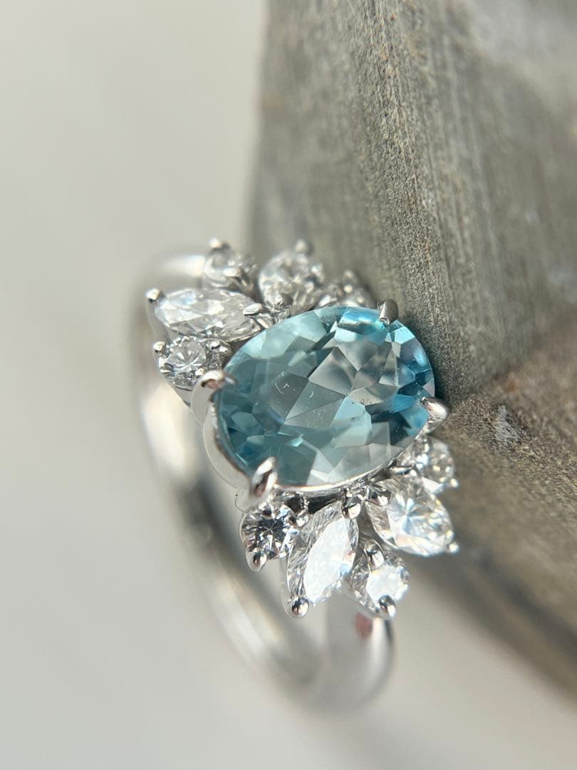 新品pt900アクアマリン0.97ctダイヤモンドリング指輪