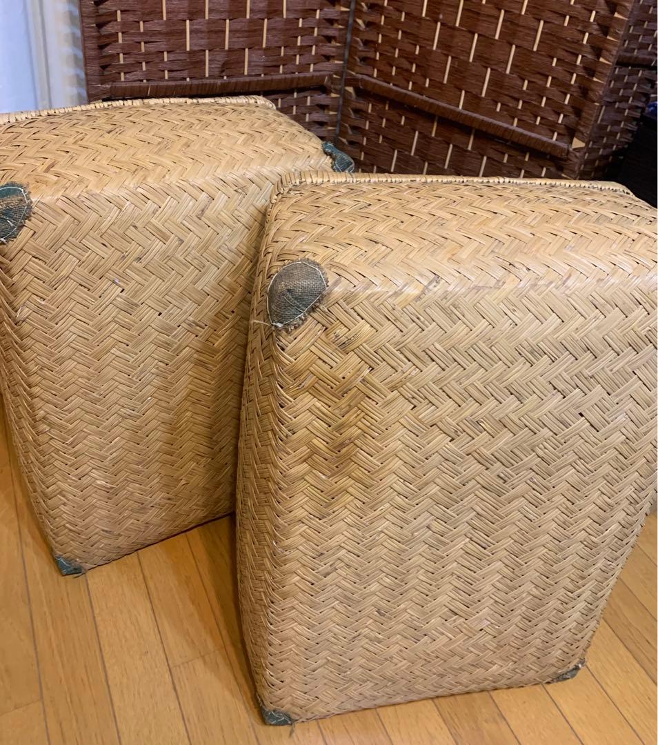 【最終お値下げ】【希少な昭和はじめの】「古い竹編みの収納かご 行李」