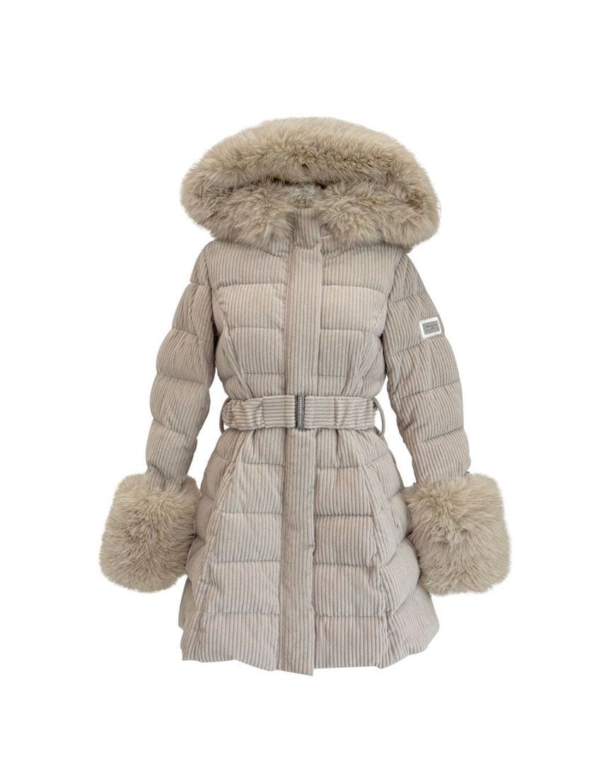 新品タグ付き ミシェルマカロン コーデュロイベルトダウンコート ベージュ