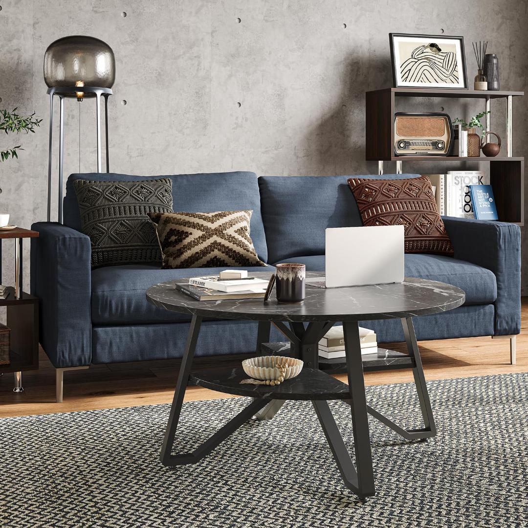 ２段式テーブル 想像以上の大人っぽく高級感 大理石調