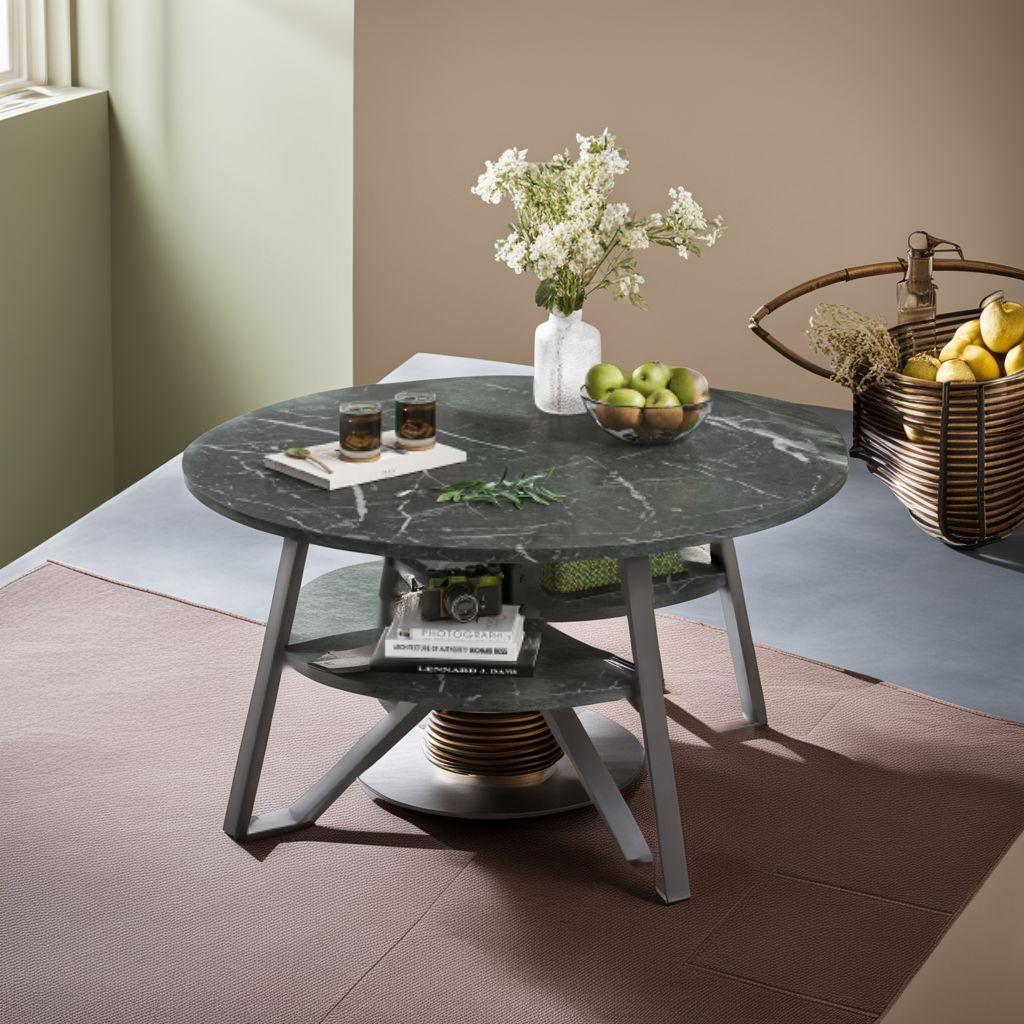 ２段式テーブル 想像以上の大人っぽく高級感 大理石調