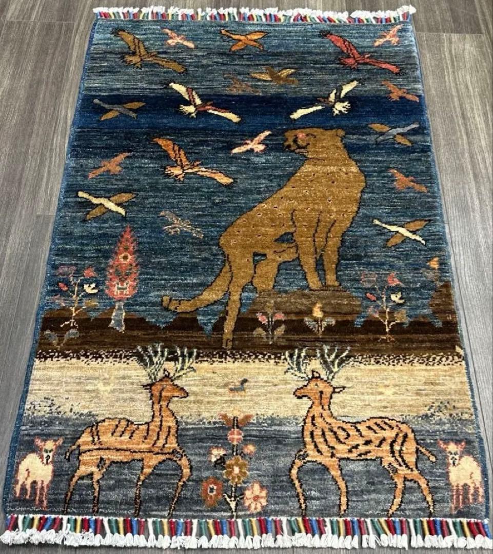 123x85cmペルシャラグ手織り絨毯アフガンガズニファインウールペルシャヒョウ