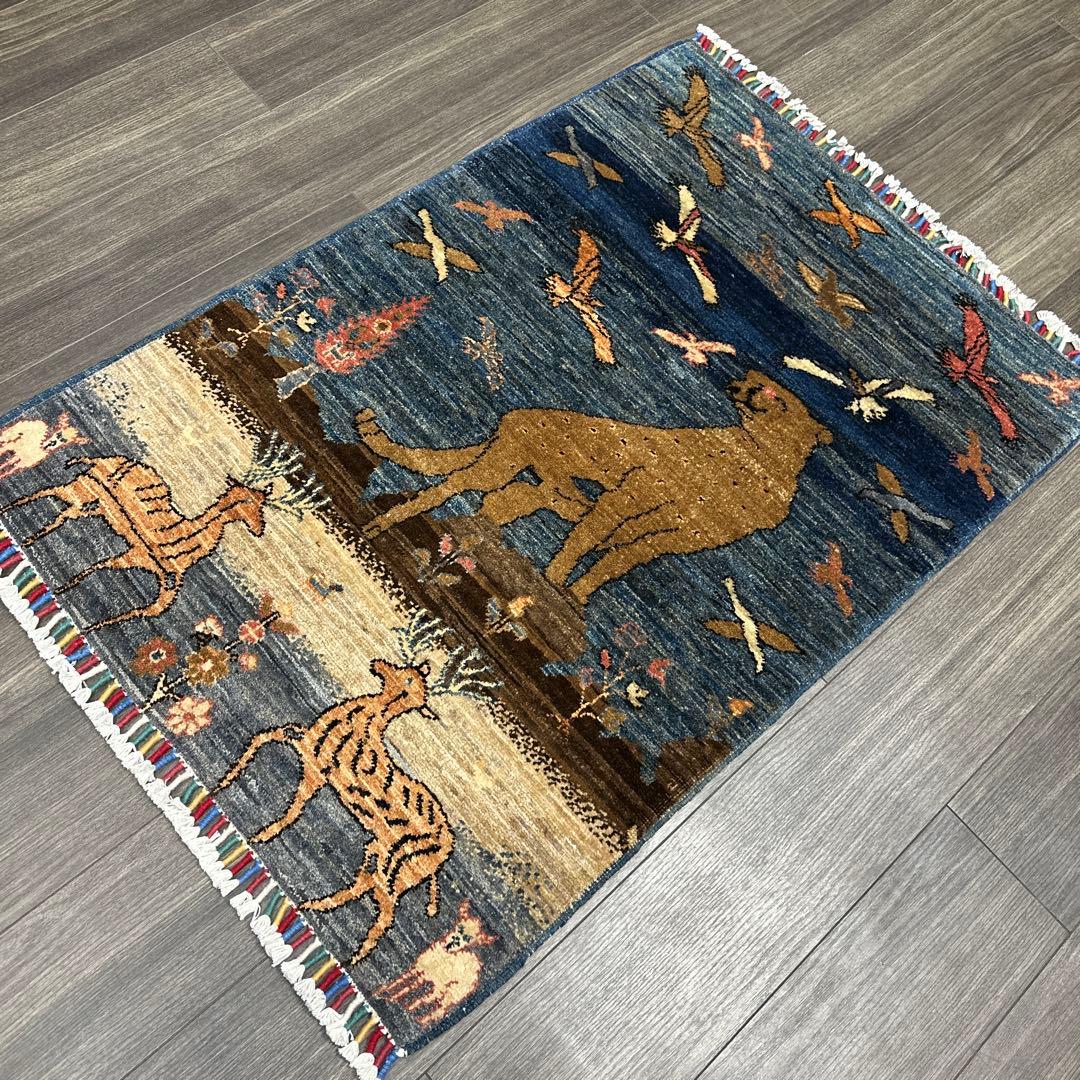 123x85cmペルシャラグ手織り絨毯アフガンガズニファインウールペルシャヒョウ