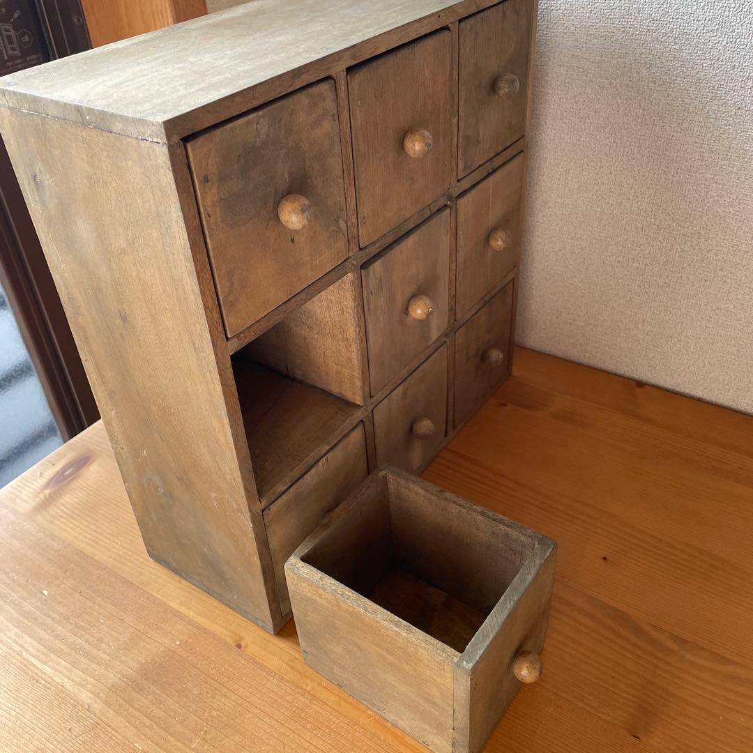 アンティーク風　木製　9キューブ　ドロワーズ　収納棚