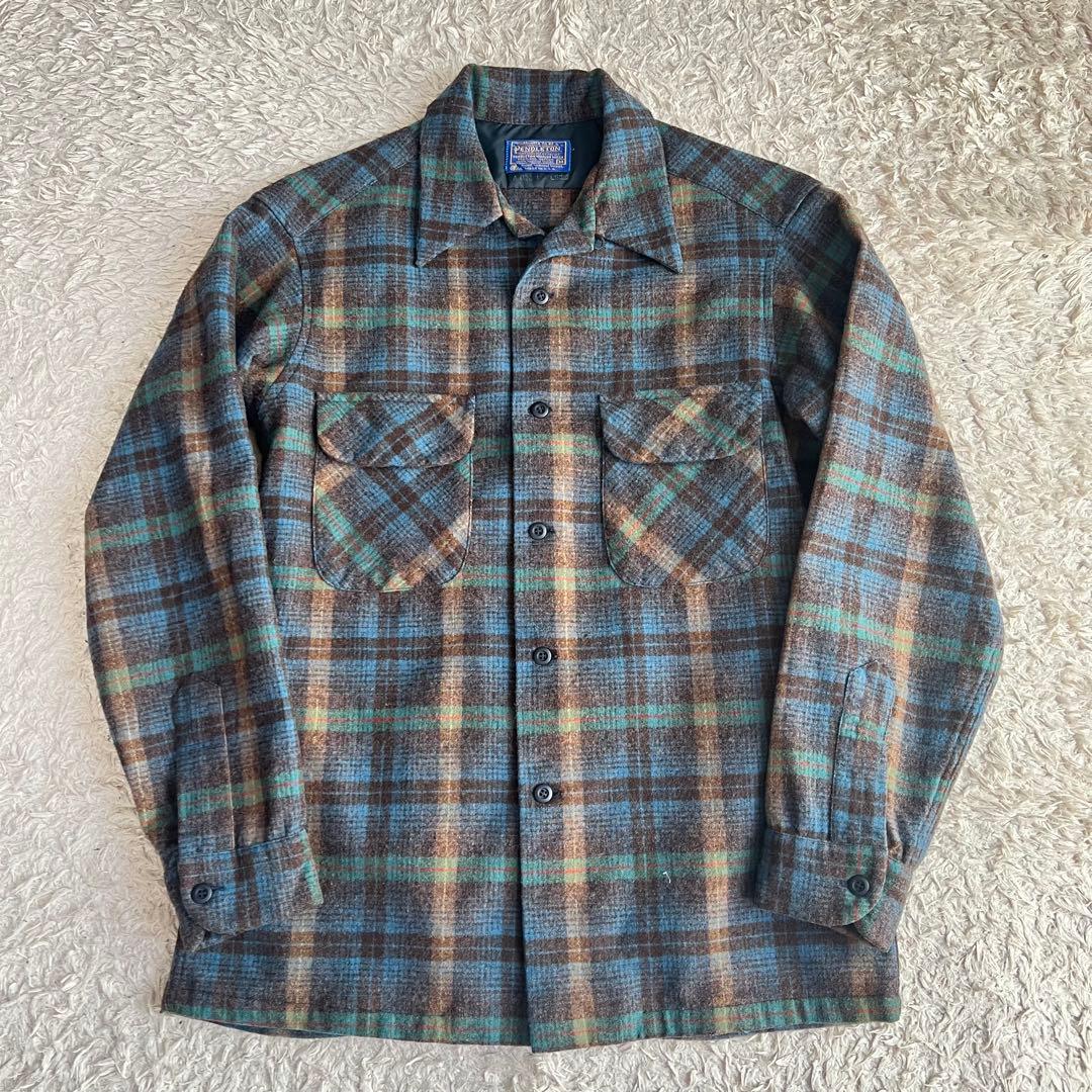70's /ペンドルトン/ボードシャツ/開襟/ブルー/チェック/