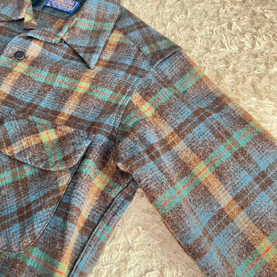 70's /ペンドルトン/ボードシャツ/開襟/ブルー/チェック/