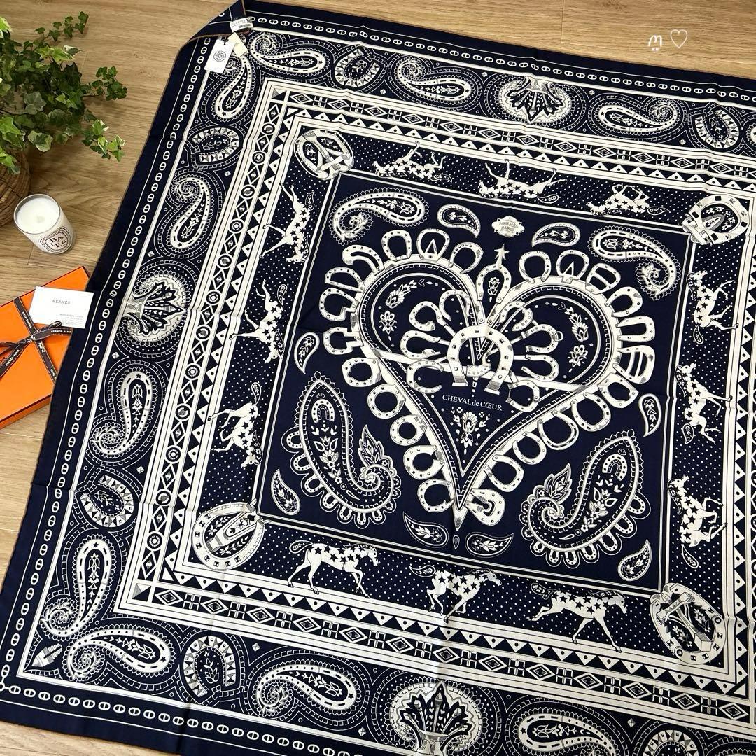 新品　新作エルメス　カレ140　ジェアン　シュヴァルドゥクールバンダナ　カシシル