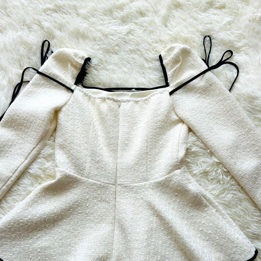 ワンピース Mme eme Ribbon trim tweed mini onepiece