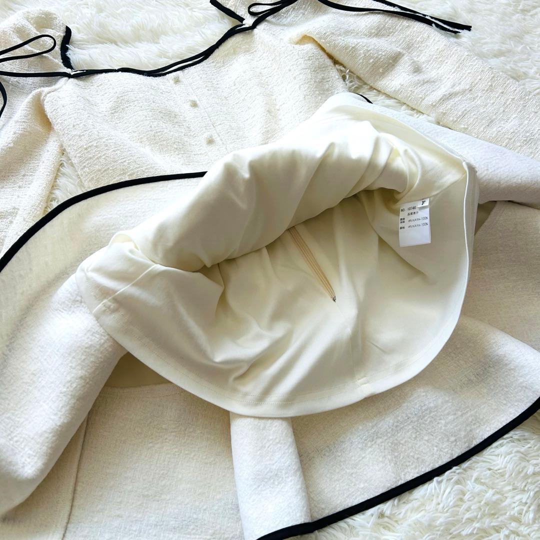 ワンピース Mme eme Ribbon trim tweed mini onepiece