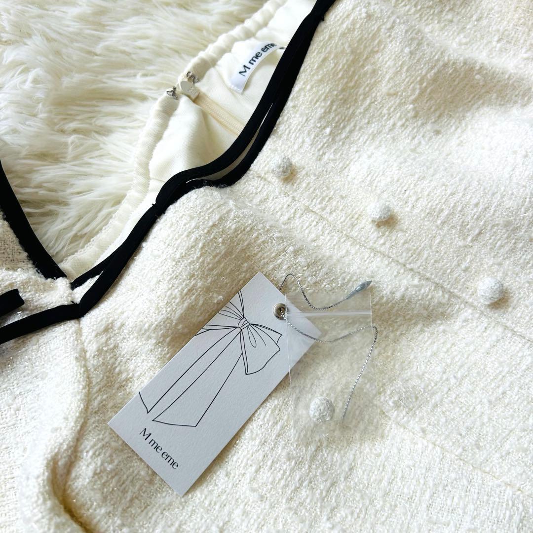 ワンピース Mme eme Ribbon trim tweed mini onepiece