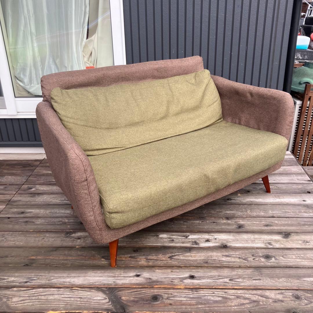 北欧レトロ 東谷 二人掛けソファー アームチェア モスグリーン ファブリック