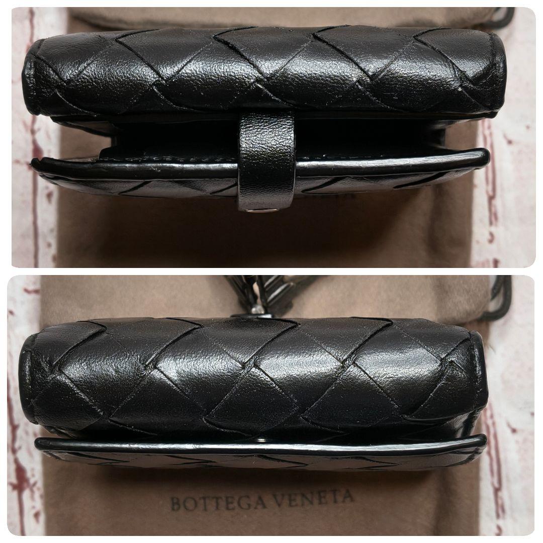 【美品】ボッテガヴェネタ二つ折ミニ財布 マキシイントレ レザー Wホック／黒A