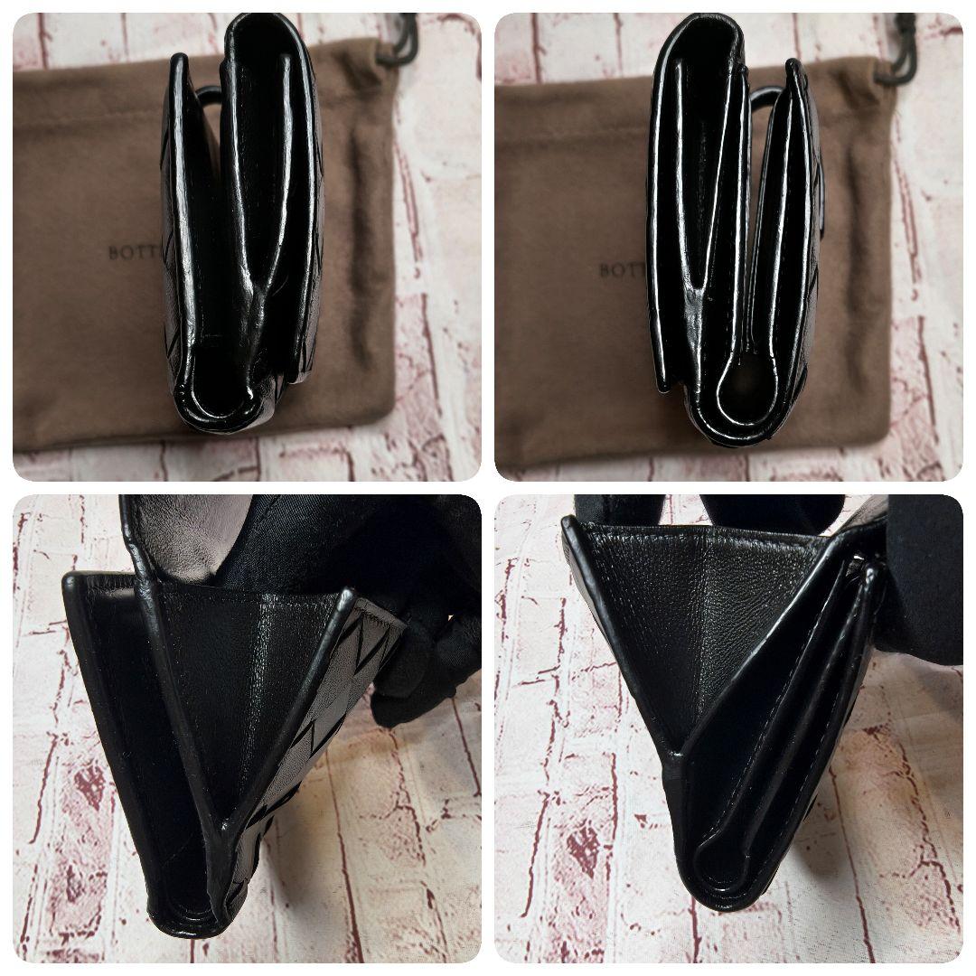 【美品】ボッテガヴェネタ二つ折ミニ財布 マキシイントレ レザー Wホック／黒A