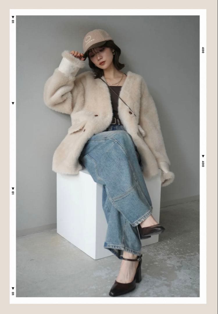 バッグ付エコファーノーカラーコートBEIGE lumier リュミエ