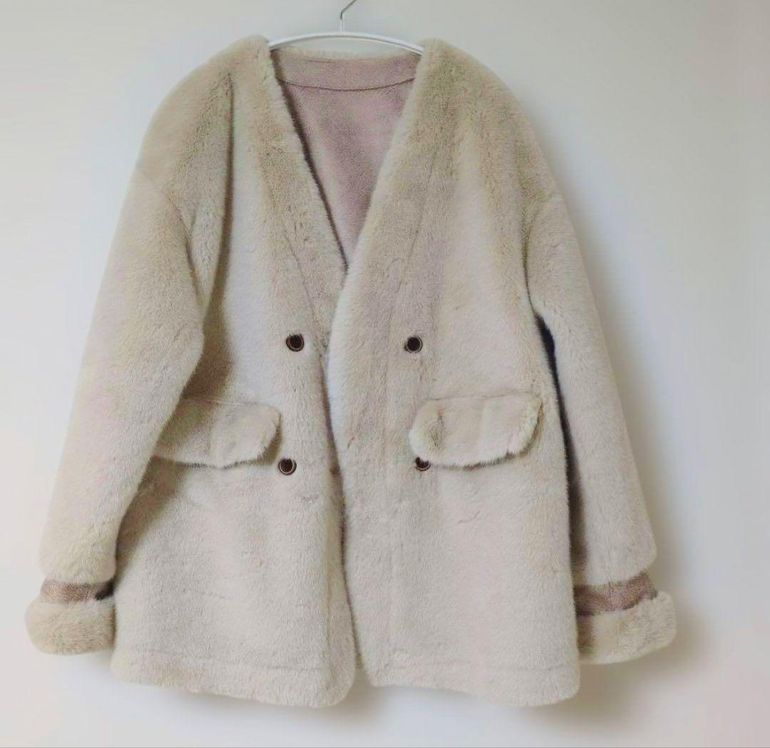 バッグ付エコファーノーカラーコートBEIGE lumier リュミエ