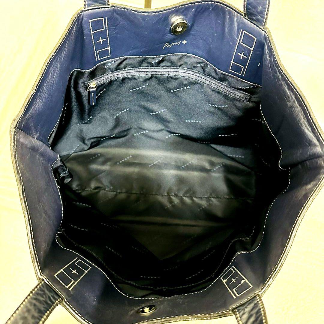 パパス トートバッグ ビジネスバッグ オールレザー シボ革 肩掛け A4可 濃紺